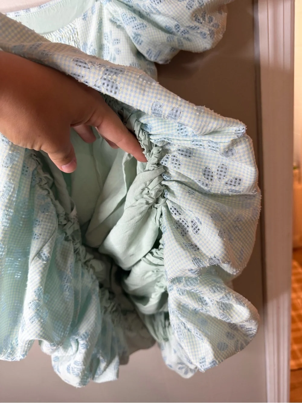 Storia Mini Mint Green Gingham Pattern Square Neck Babydoll Dress Size Small